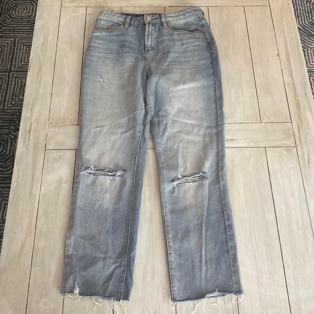 Blank NYC Madison Crop Distressed Holes Blue Jeans Size 26